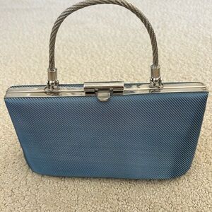 Classic Carlos Falchi Couture Blue Sateen Top-Handle Evening Bag